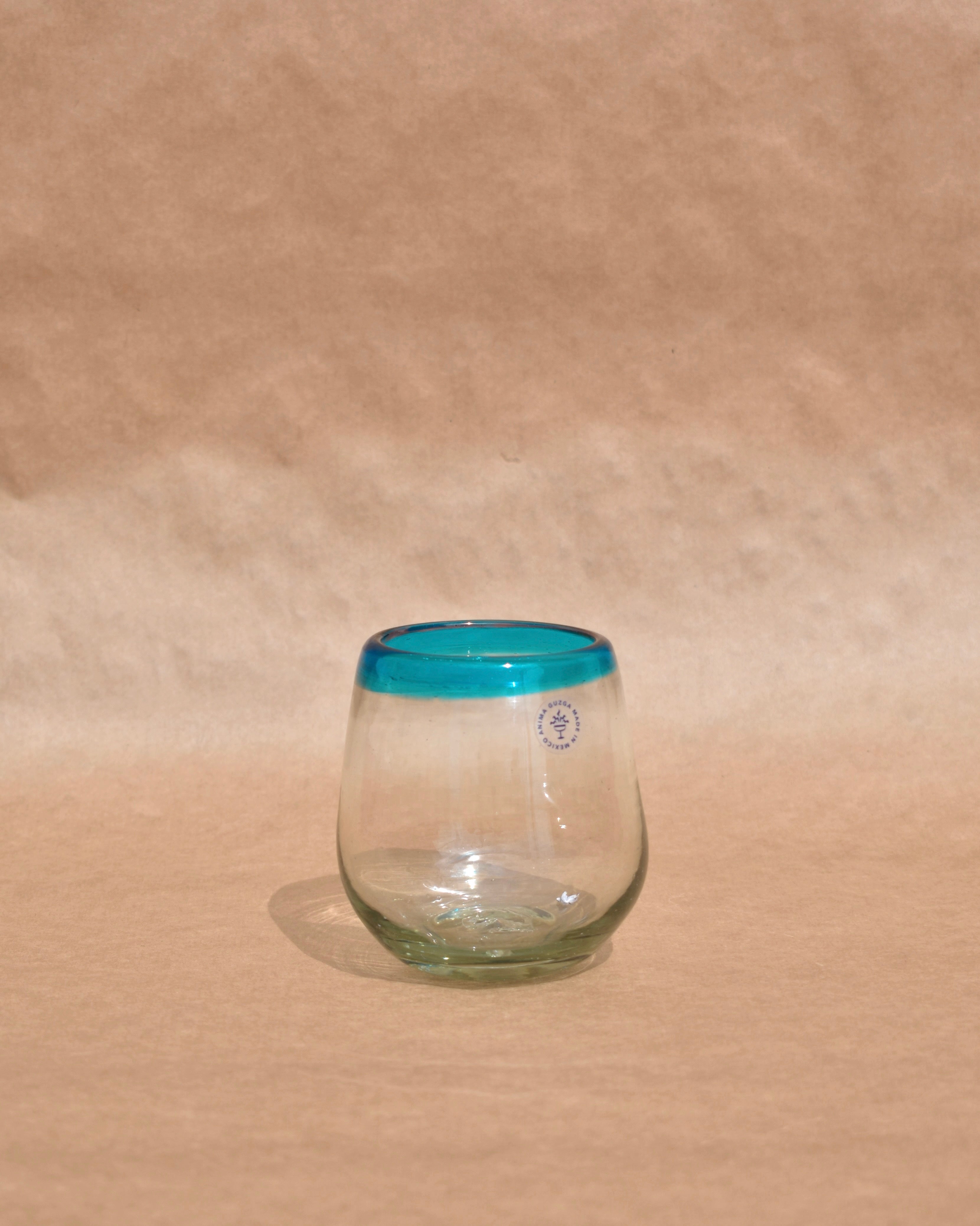 Mexican Colored Rim Glass | Blown Drink Glass Round | Anima Guzga