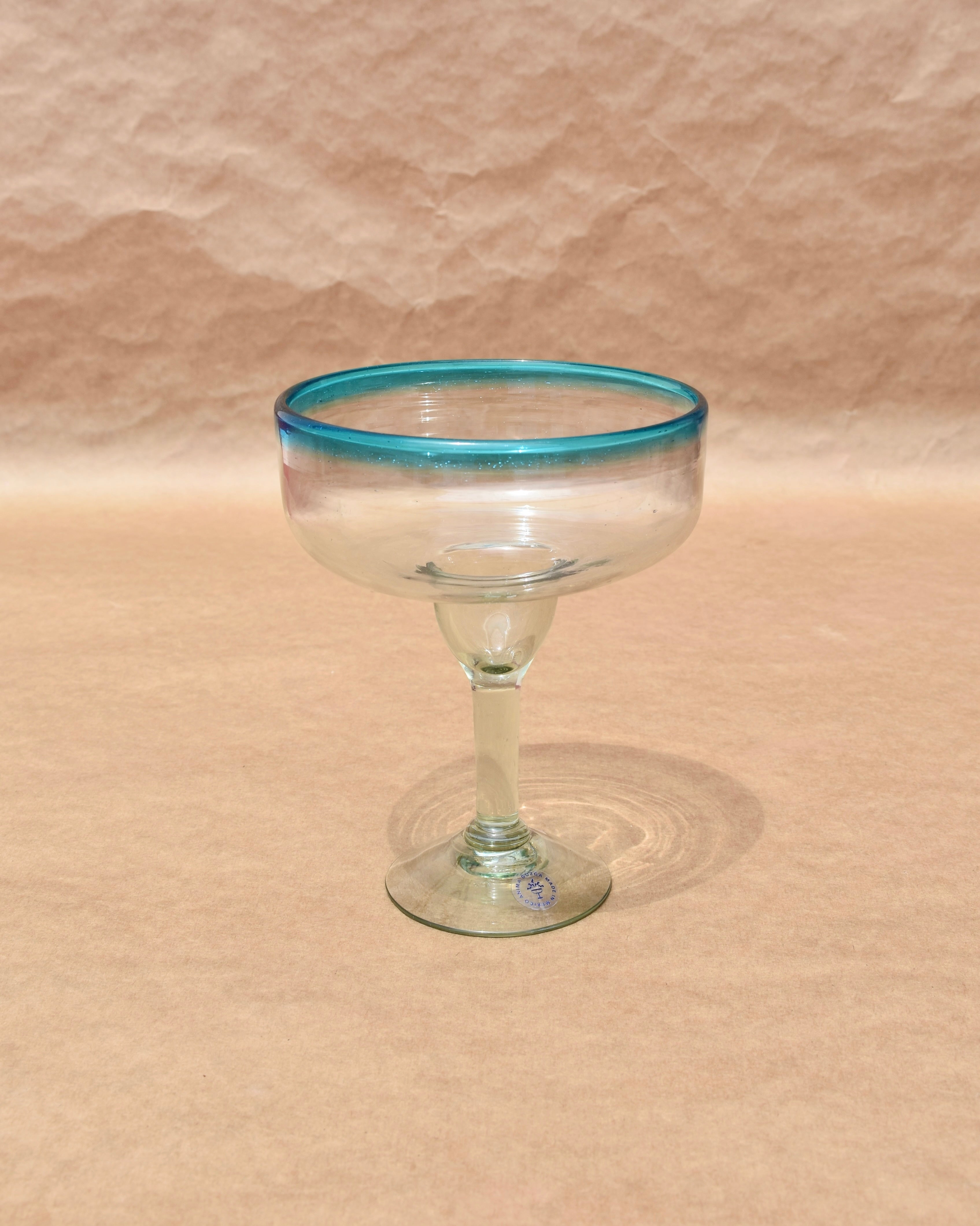 Mexican Hand-Blown Glassware |Coloured Rim Margarita Glass|Anima Guzga