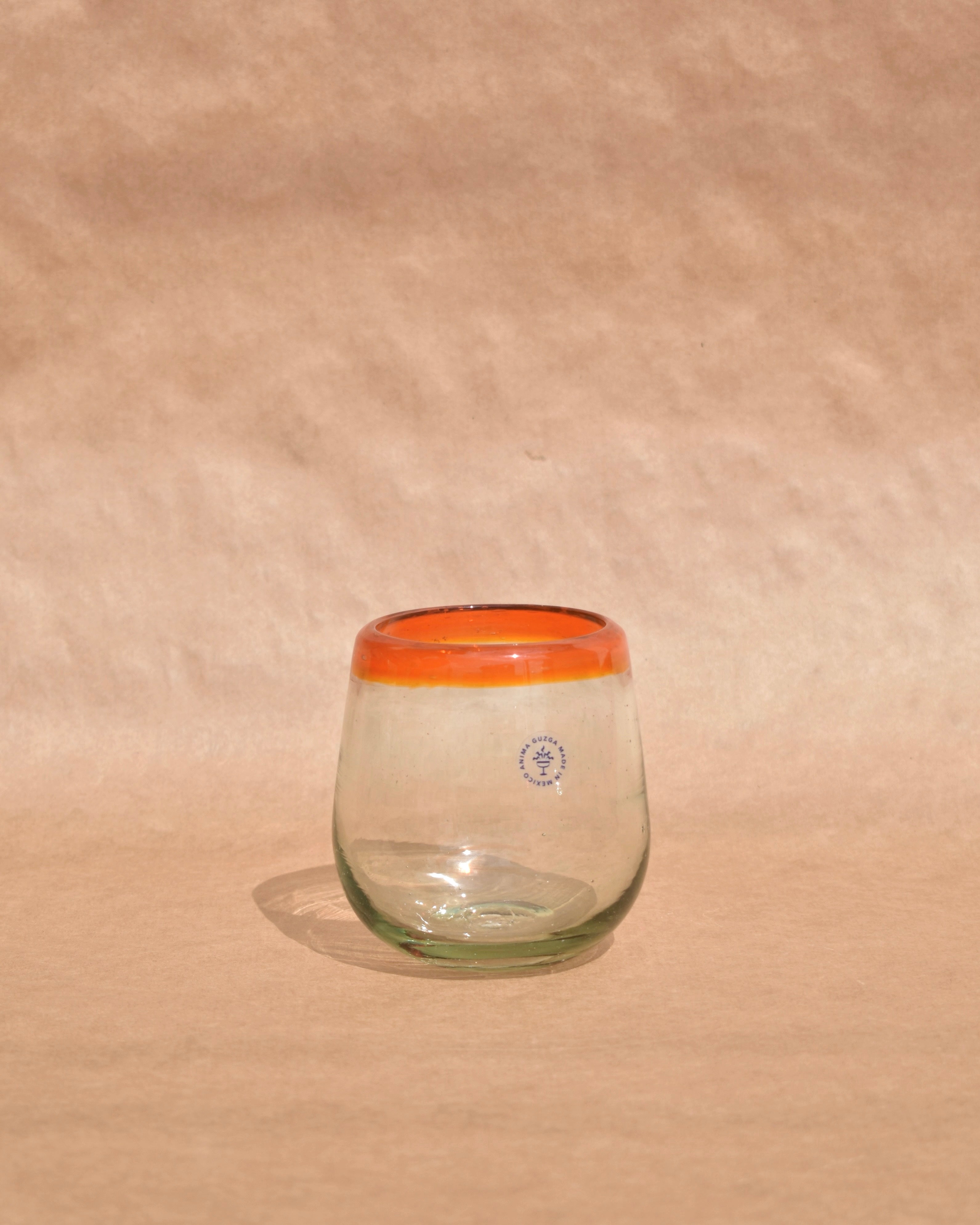 Mexican Colored Rim Glass | Blown Drink Glass Round | Anima Guzga